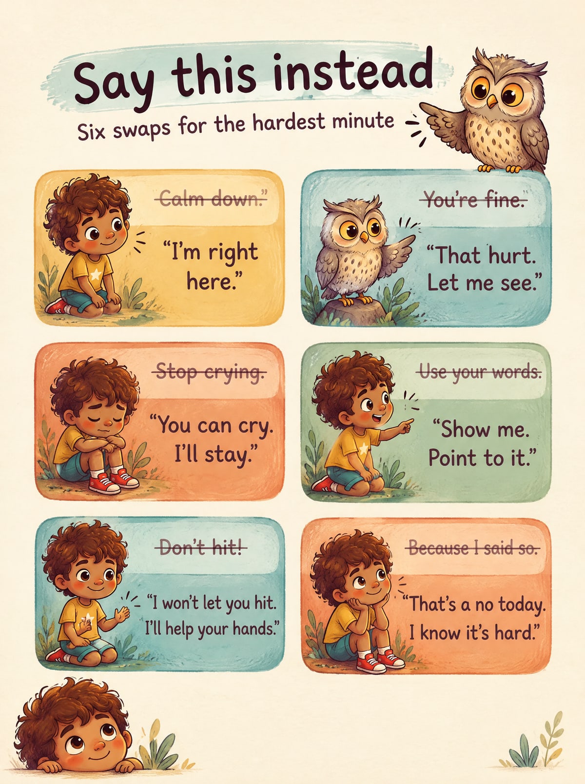 Say this instead: six swaps for “calm down”, “you're fine” and “use your words”
