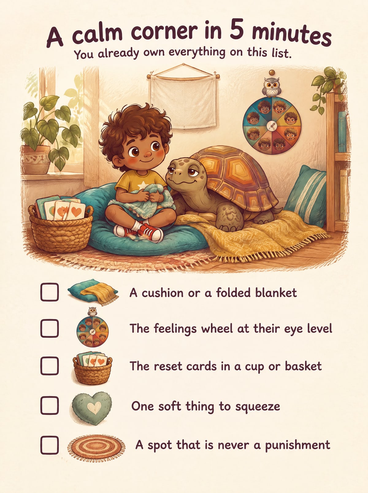 A calm corner in five minutes: the five-item checklist