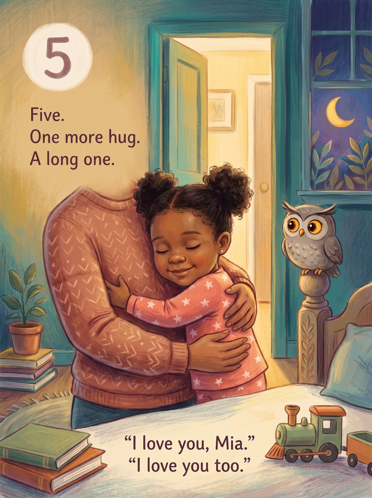 One more hug: the child and a grown-up at the bedroom door