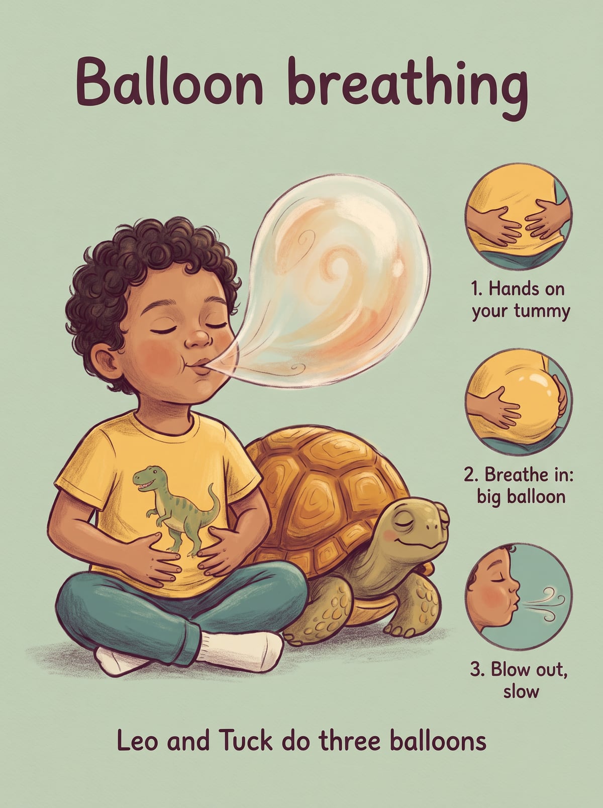 The child doing balloon breathing with Tuck